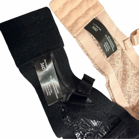 Rene Rofe Lace Push Up Bra Set of 2 Black and Nude 36D Underwire Padded - Picture 5 of 8